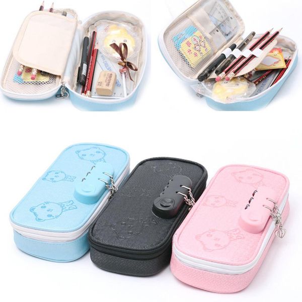 

hobbylane pencil bag cute cartoon password lock writing case pencil holder pen case bag d20