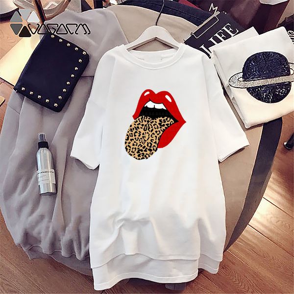 

women summer dress fashion print t-shirt dress 2020 new summer casual dress with style lip print size, Black;gray