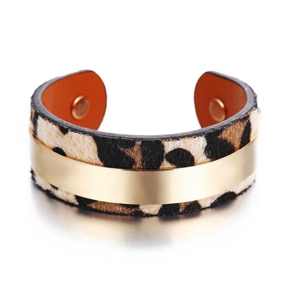 

europe and the united states new gold bar leopard opening bracelet creative exaggerated punk style bracelet, Black