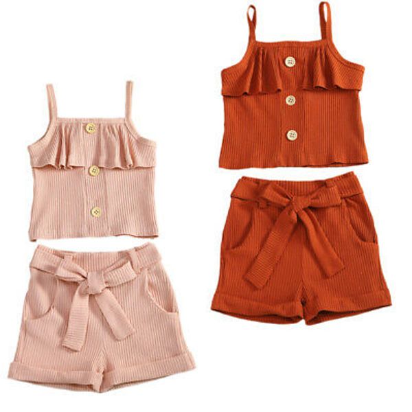 

pudcoco summer toddler kids baby girl clothes striped vest crop bowknot shorts pants outfits pink orange, White