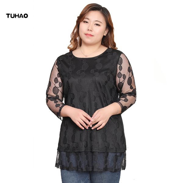 

tuhao 2019 spring summer ruffles blusas plus size 10xl 8xl 6xl women long sleeve dot elegant office blouses pullovers msfs, White