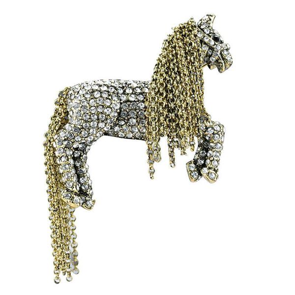 

european and american popular retro animal horse brooch upscale rhinestone zodiac corsage female accessories brooch, Gray