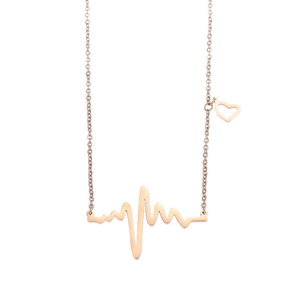 

jioromy heart wave necklace for women titanium steel geometric ecg pendant necklace jewelry gifts chokers necklaces, Golden;silver
