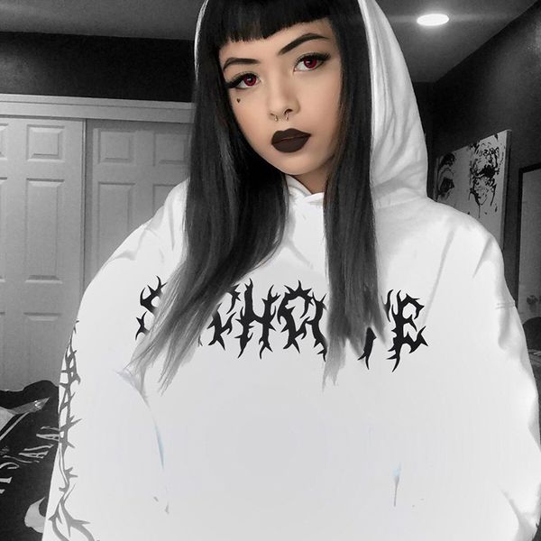 

printed hooded loose hoodies women streetwear pullover long sweatshirt spring autumn fashion hoodie women, Black