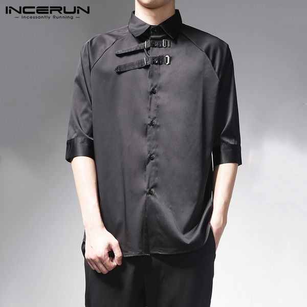 

2020 men solid color shirt retro half sleeve chic lapel button summer streetwear casual shirts camisas hombre s-5xl incerun, White;black