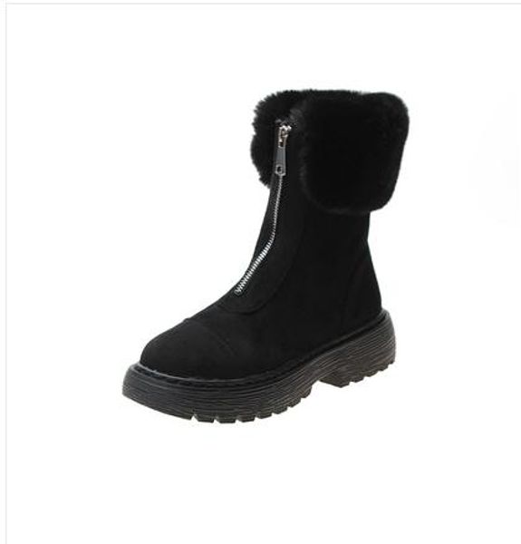 

bzbfsky plus fur warm shoes winter women short ankle boots platform 2019 bottine femme casual shoes velvet snow boots for women, Black