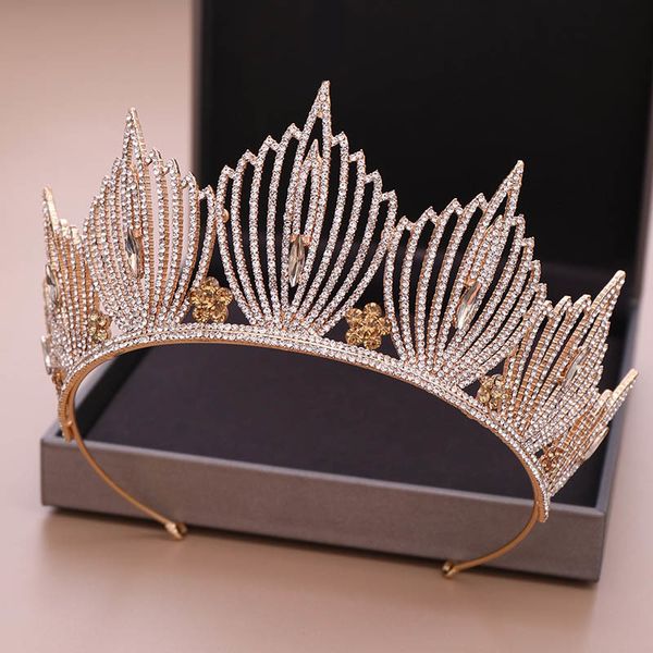 

high fashion gold silver rhinestone tiara crown headwear princess bridal bride wedding hair jewelry birthday gift for women girl, Golden;white