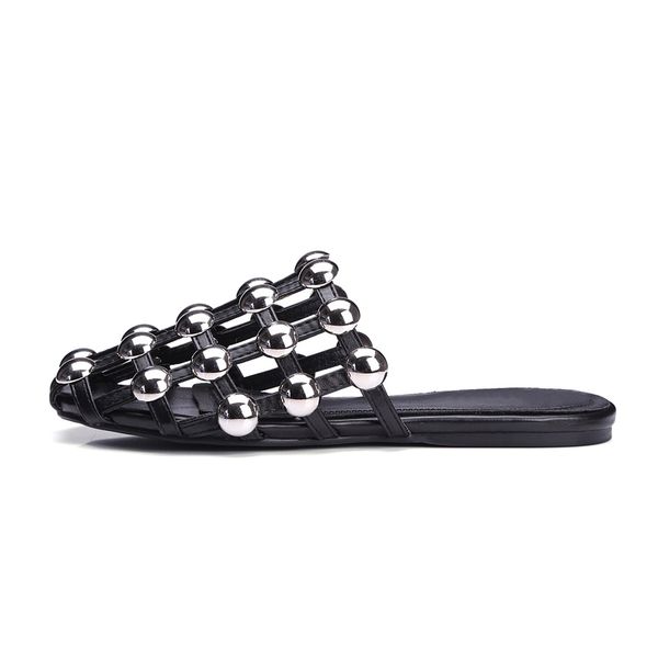 

2019 summer women's slippers fashion design beautiful rivets decorative comfortable breathable sandals women slippers, Black