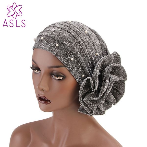 

new women muslim beaded glitter turban india cap big flower headband wedding party hair lose head wraps accessories