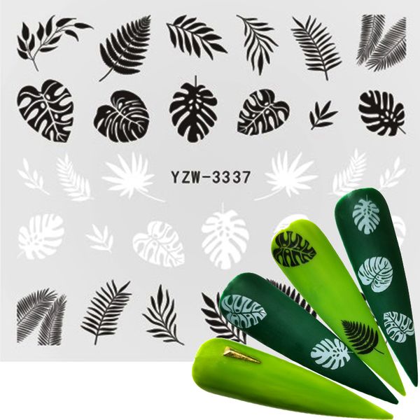 

2020 1 pc black/white leaf nail sticker flower water transfer decal slider nail art decoration for manicure wraps foils tips