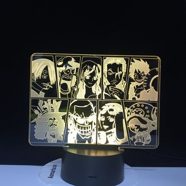 

one piece cartoon team night light luffy sanji zoro nami 3d led illusion table lamp colors change luminaria touch lamp aw-731