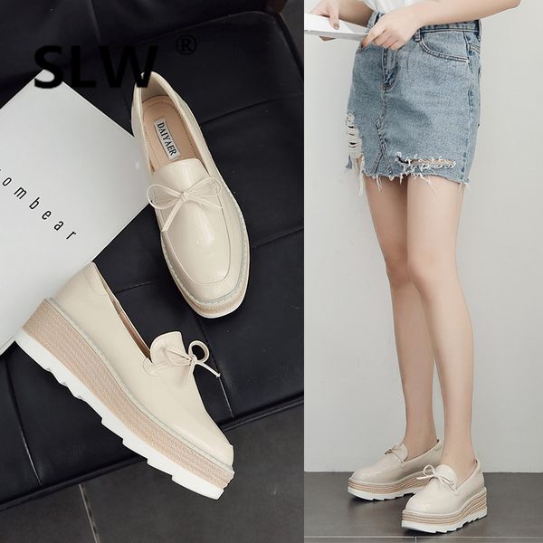 

ballet flats platform round toe creepers bow-knot slip on shoes for women ladies' footwear british style patent clogs butterfly, Black