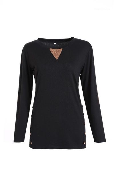 

clothes autumn womens contrast color tshirt loose long sleeve crew neck tees fashion streetwear casual button, White