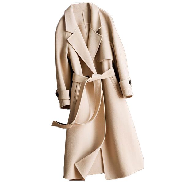 

double-faced cashmere coat women winter jacket women pure handmade cashmere 100% solid colour wool coat long overcoa, Black