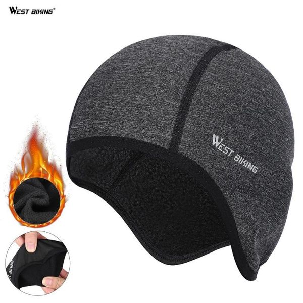 

west biking winter thicken cycling cap for men under helmet double layer head cover ear flaps protect windproof elastic bike hat, Black