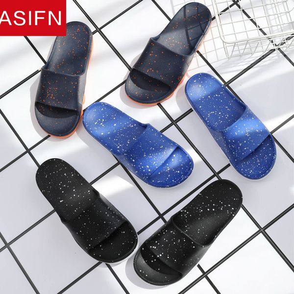

asifn slippers men's summer beach wear male slides flip flops thick bottom non-slip home indoor bathroom leisure word sandals, Black