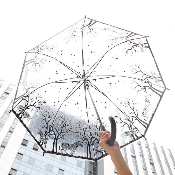 

длинная ручка прозрачный зонтик творческий животных лес черный и белый зонтик прозрачный зонтик смешивание r7554