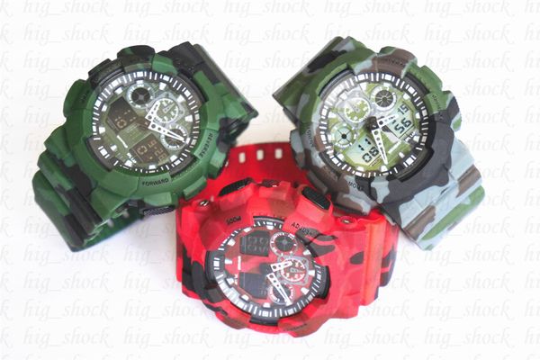 

camo classic three color brand men's wristwatch, sport dual display gmt digital led reloj hombre military watch relogio masculino, Slivery;brown