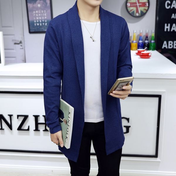 

casual mid-long style men sweater long sleeve knitted cardigan men's solid color coat slim fit outwear clothes, White;black