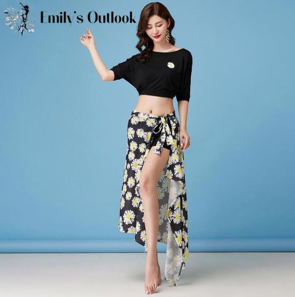 

2020 summer sell daisy dancwear women 2 piece comfortable modal practice clothes loose blouse long skirt belly dance, Black;red