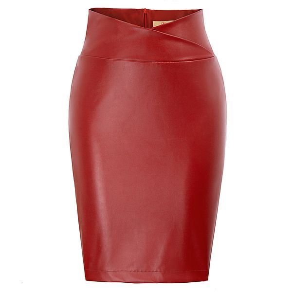 

skirts for women leather skirt pu women leather midi skirt autumn winter ladies package hip front or back pencil skirt plus size, Black