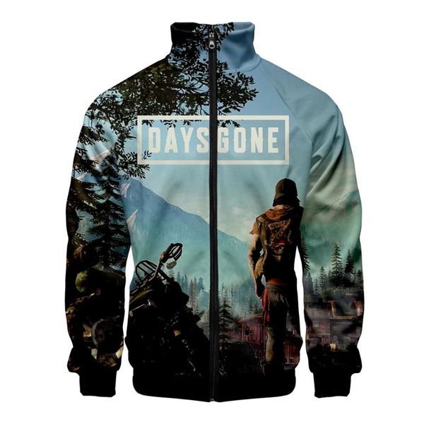

2019 game days gone zipper sweatshirt casual stand new fashion cool highstreet spring clothes zipper sweatshirt, Black