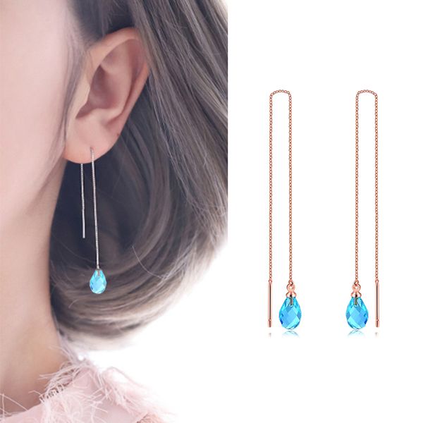 

double fair chain long dangle drop earrings for women girls female crystal tassel ear jewelry making ale dfkc158m, Silver