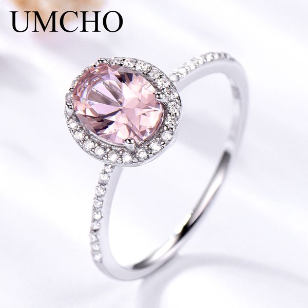 925 anel de prata esterlina oval clássico rosa anéis de morganite para mulheres noivado gemstone casamento banda fina jóias presente