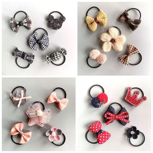 

5pcs / set handmade children's hair ring set bow baby headband jewelry, Slivery;white