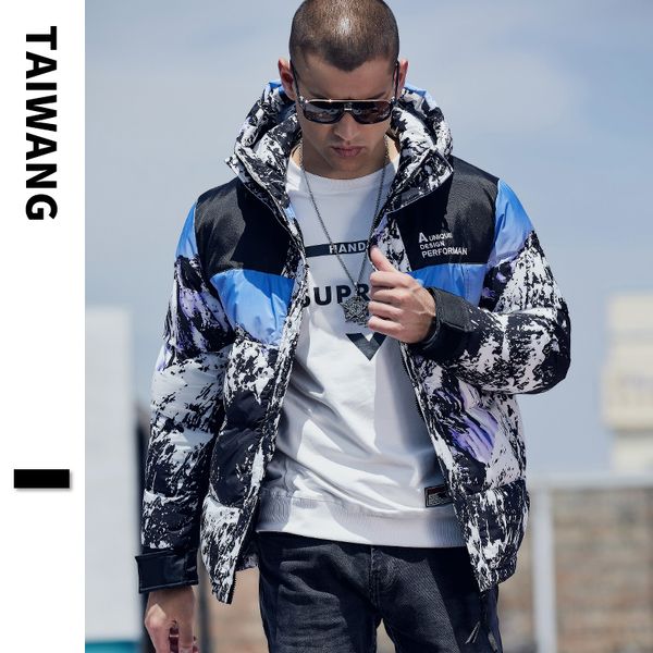 

winter fashion blue and white down jacket men and women winter down jacket coat warm jacket, Black