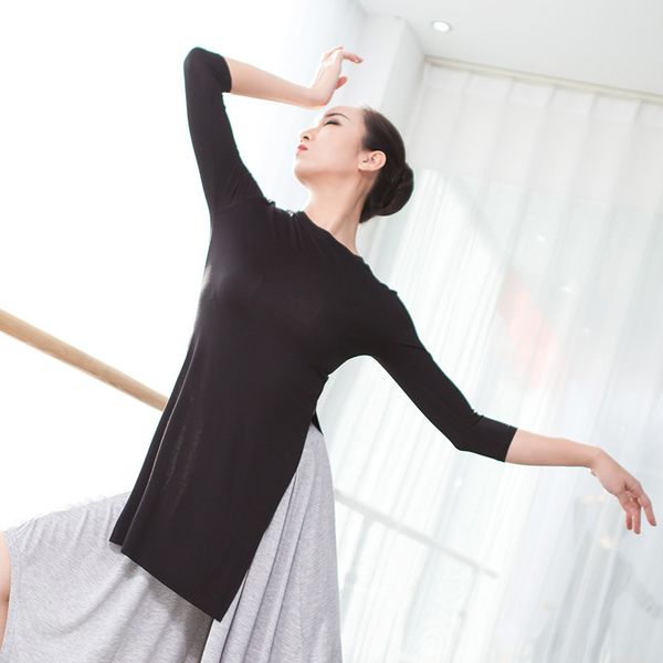 

yoga outfits red blue white black modal three quarter ballet shirts performance girls women shirt, White;red