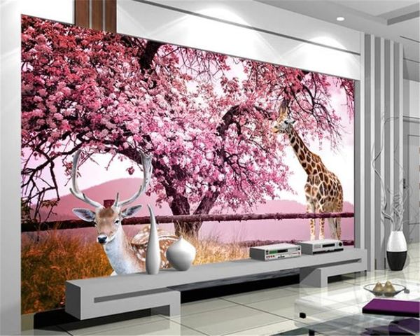 3d Wallpaper Living Room Fantasy Cherry Blossom Smart Fawn 3d Tv Background Wall Customize Your Favorite Romantic Wallpaper Wallpaper Desktop