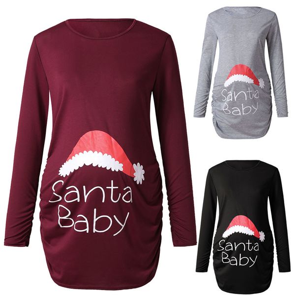 

maternity blouses for pregnant long sleeve maternity blouse winnerprint christmas side ruched casual t-shirt clothes y910, White
