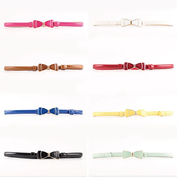 

100*1.5cm bowknot faux leather thin adjust belt candy calor dress strap female women bow buckle design belts lady wedding party, Black;brown