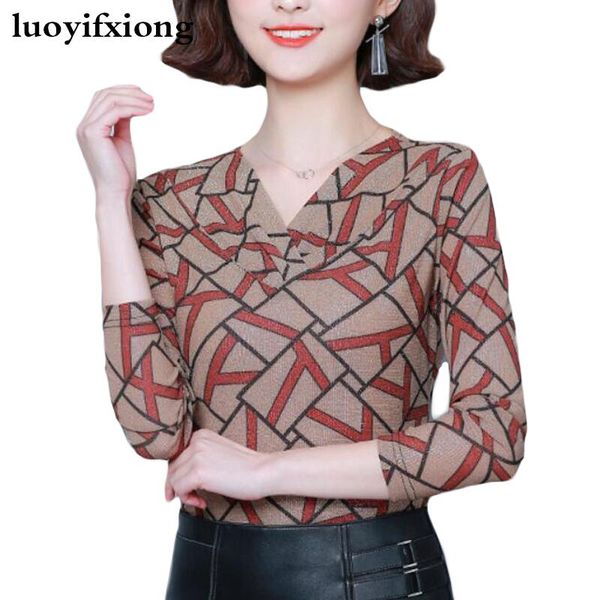 

women blouses fashion print korean long sleeve v-neck blouse women shirts spring autumn plus size 4xl camisas mujer, White