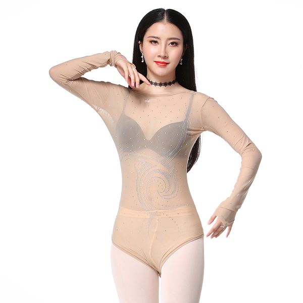 

long sleeves bottoming shirt belly dance bodysuit diamonds drilling plus size one piece girl women dance clothes, Black;red