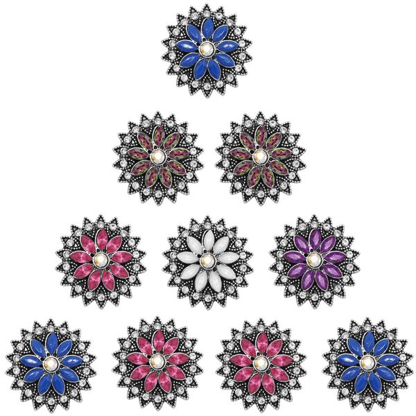 

5pcs/lot new snap jewelry ginger rhinestone flower 18mm snap buttons fit metal button bracelet bangle vintage jewelry, Golden;silver
