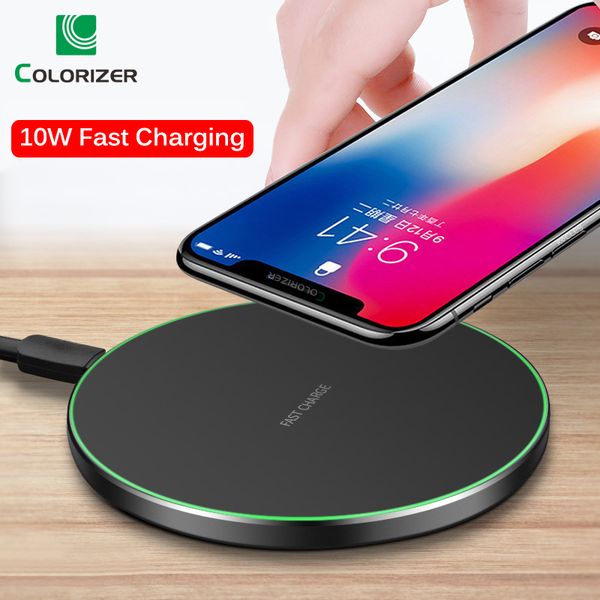 

qi wireless charger for iphone 8 x xr xs max qc3.0 10w fast wireless charging pad for samsung s10 s9/8 note 8/9 led usb charger