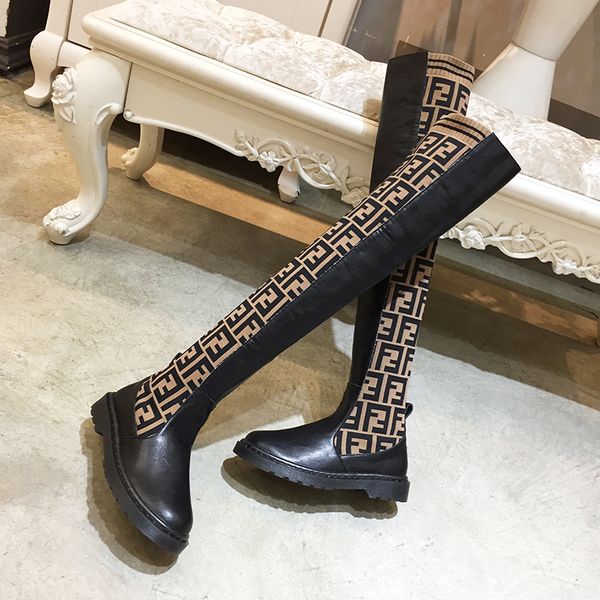 

Luxury brand women boot uper tar de igner knee boot leather titching ela tic cloth winter boot de igner brand women luxury hoe