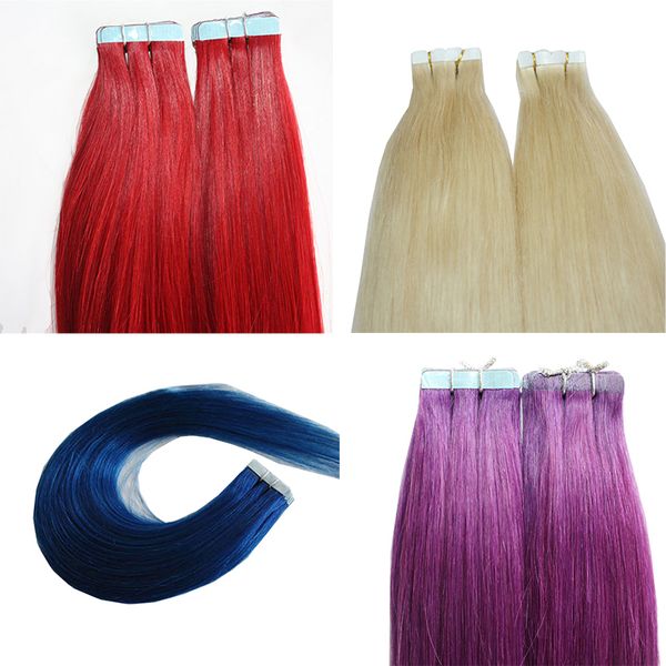 

ce cerfitificated 120g 60pcs 2g/piece 16 18 20 22inch color purple 613# red for option pu peruvian tape in human hair extensions, Black