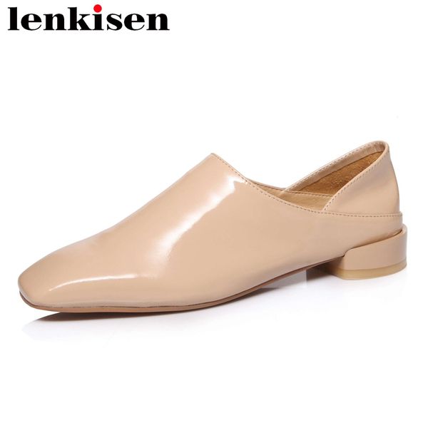 

lenkisen european design natural leather shoes women square toe low heel elegant lady daily wear slip on deep mouth pumps l10, Black