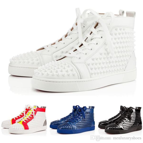 

original box] designer red bottom shoes fashion spikes studded spikes flats sneakers comfortable party lovers genuine leather casual shoes, Black