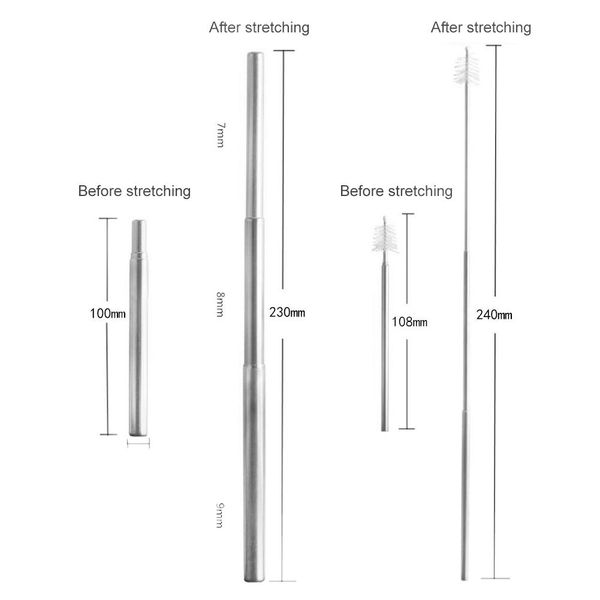 

100-230mm portable stainless steel telescopic drinking straw travel straw reusable straw with 1 brush suitable for 12-40oz cups#