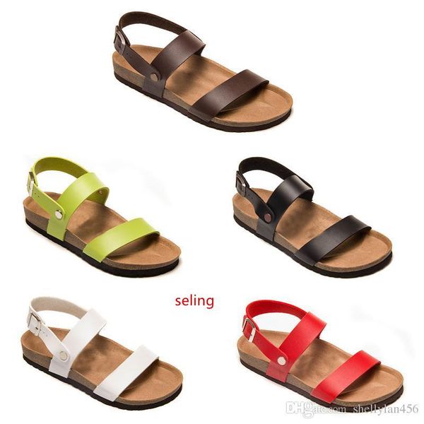

fashion design brand new style men s woman flat sandals comfortable casual two buckle original arizona summer beach genuine leather slipper