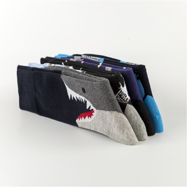 

peonfly novelty streetwear happy socks men harajuku hip hop shark sea fish pattern art designer men socks cotton calcetines, Black