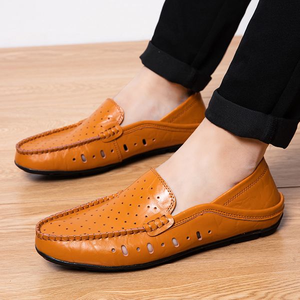 

fashion mens split leather walking shoes breathable big size 38-47 man flat loafers male office driving peas shoes lazy footwear