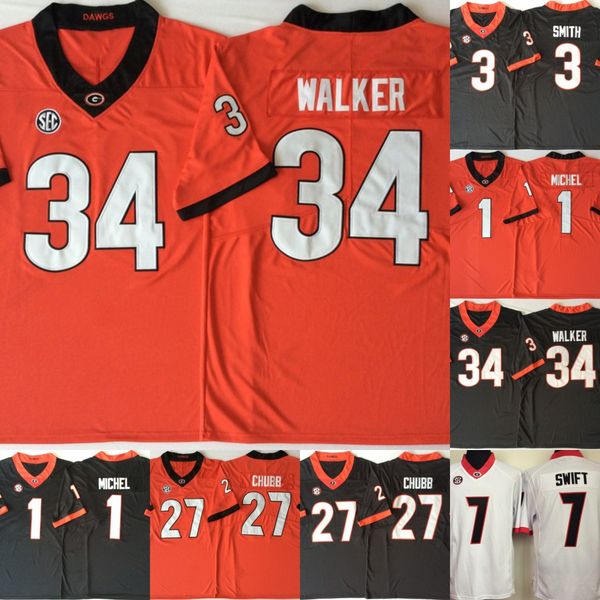 

georgia bulldogs college jerseys 7 d'andre swift 27 chubb 10 eason 34 herchel walker 1 sony michel red white black college jerseys, Black;red