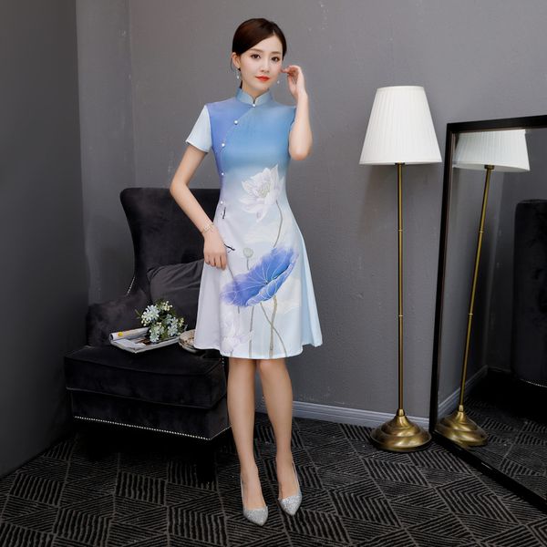 

short style cheongsam vintage chinese mandarin collar dress womens summer mini qipao slim party dresses vestido s-xxl, Red