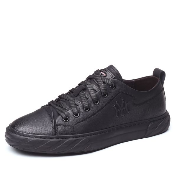 

men's shoes spring new style skate shoes genuine leather casual leather men's korean-style low versatile shoe tr, Black