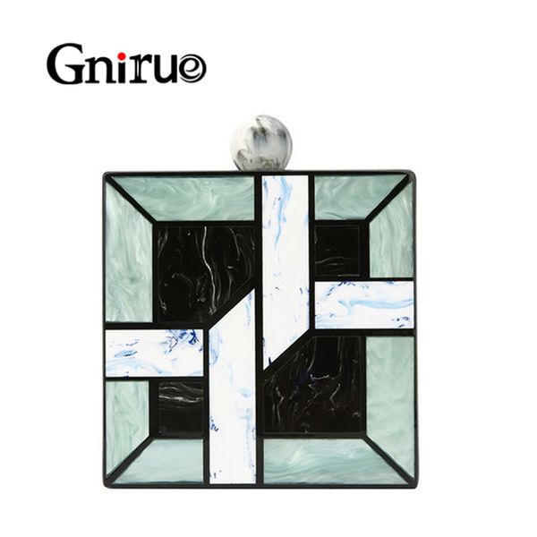 

new 2019 unqique geometric lattice patchwork acrylic handbags day clutches women messenger bag ladies patry wedding evening bags
